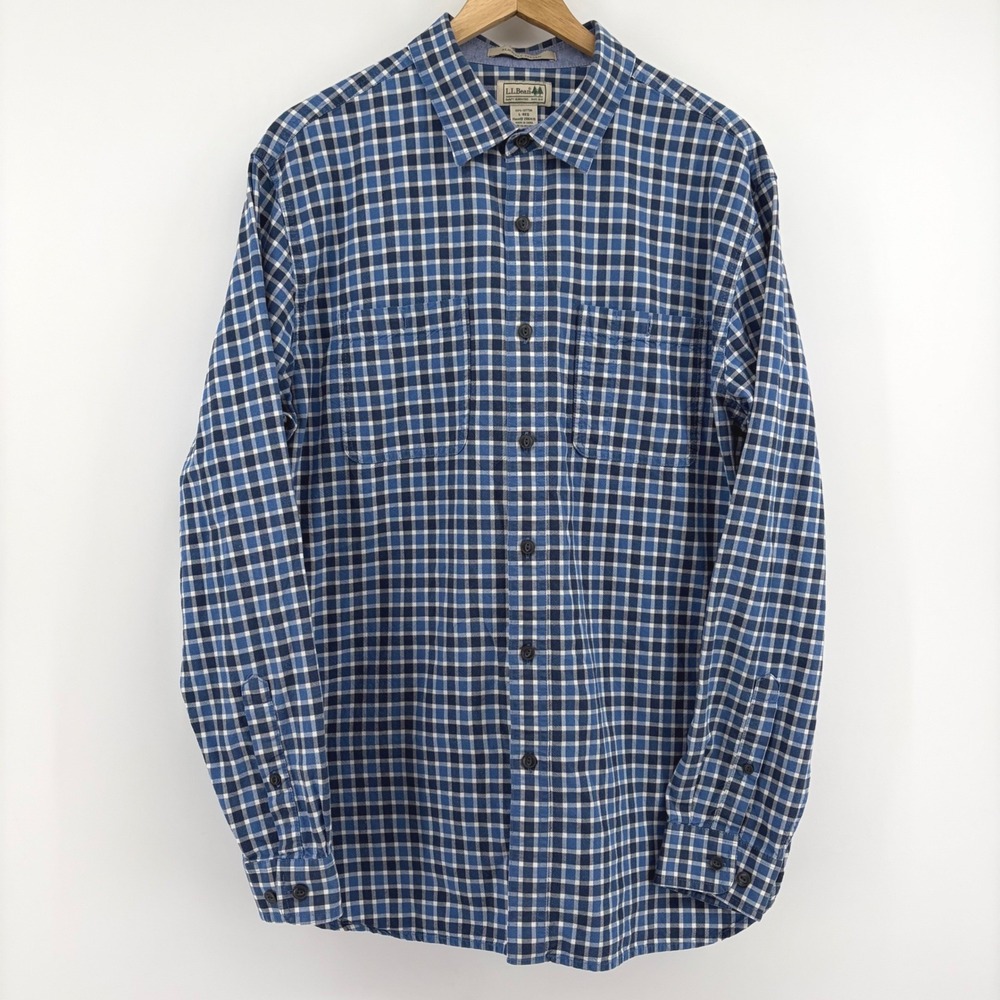 LL Bean Mens Slightly Fitted Gingham Check Cotton Button Down Shirt Blue L - Picture 4 of 9